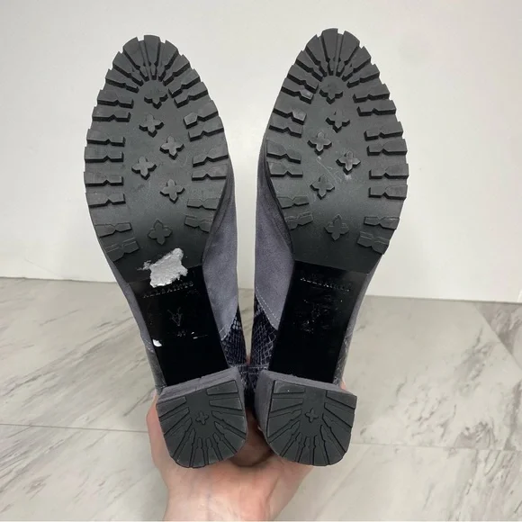 All Saints Sahara Gray Suede Snakeskin Heeled Boot 11 - Picture 15 of 16